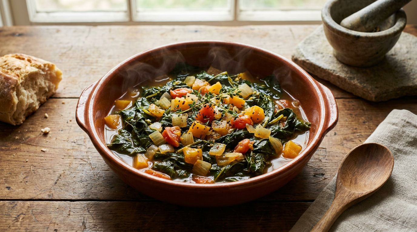 Steamed Callaloo with Onions and Tomatoes