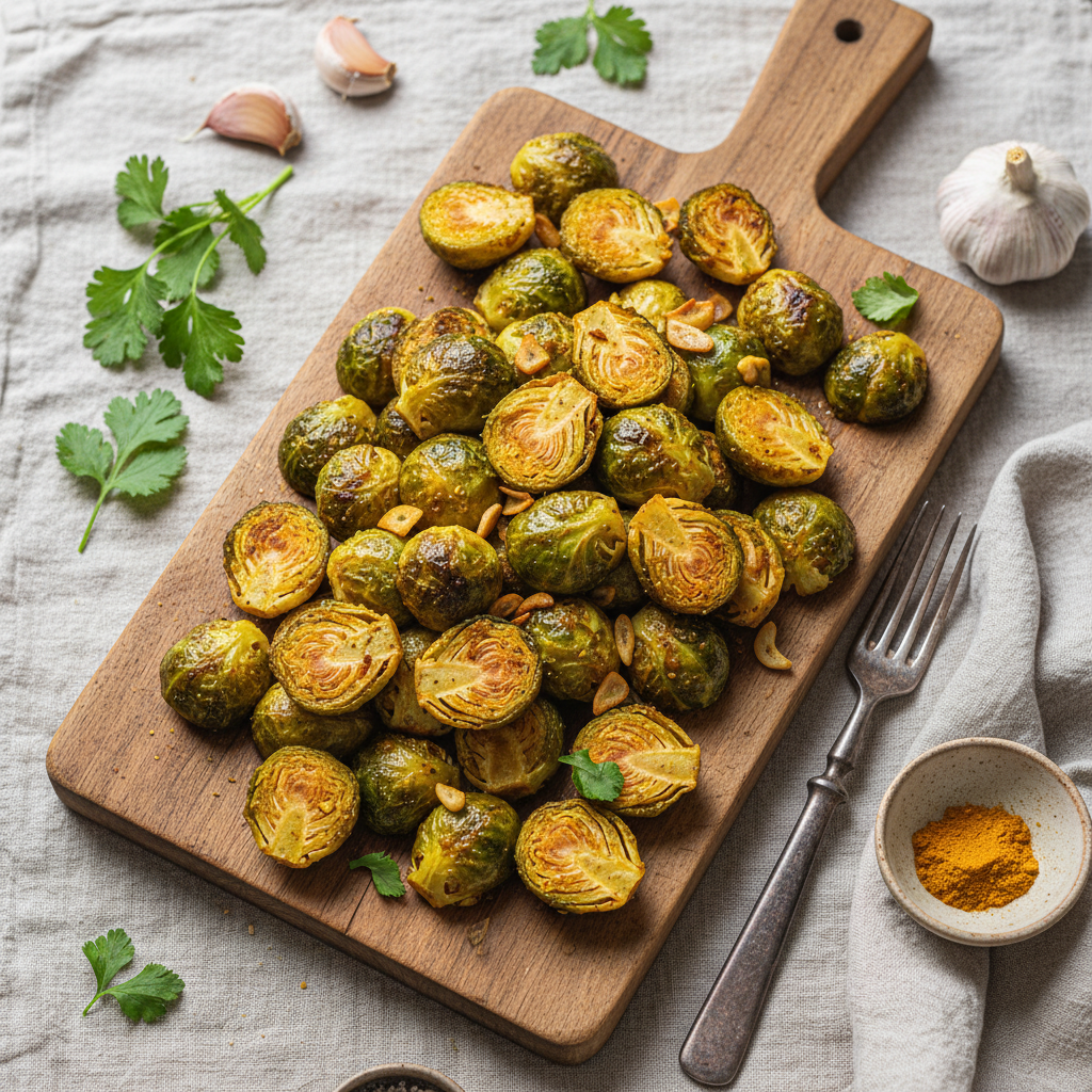 Roasted Brussels Sprouts with Garlic and Turmeric