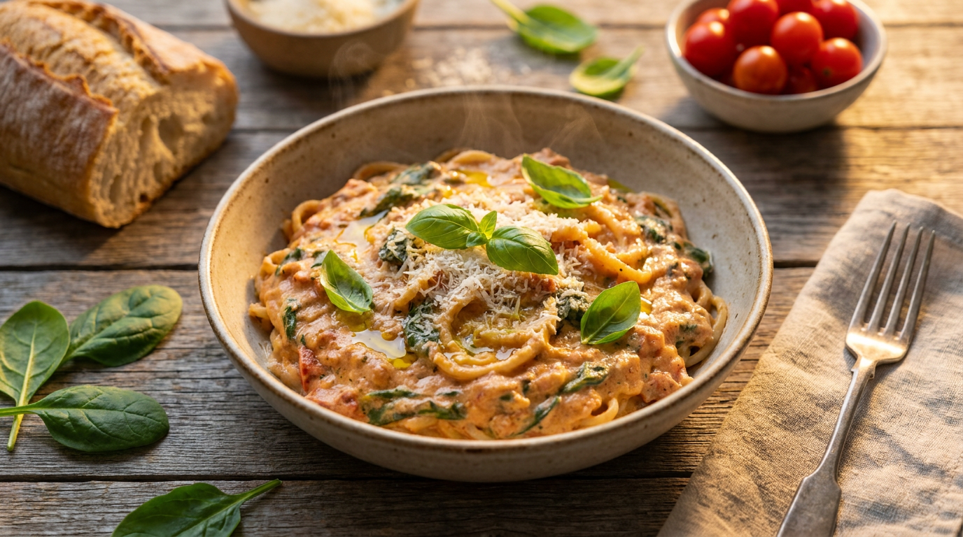 Creamy Tomato and Spinach Pasta