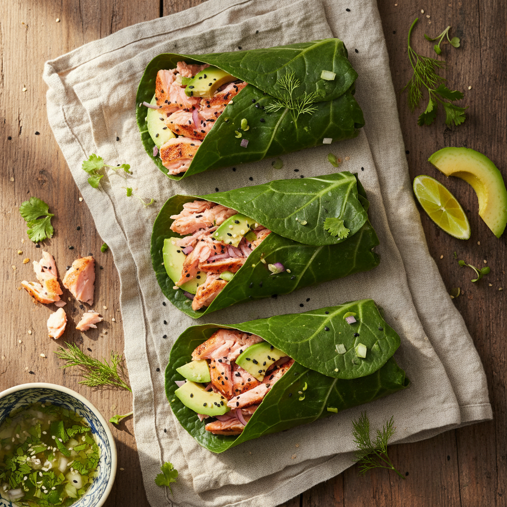 Salmon & Avocado Collard Green Wraps