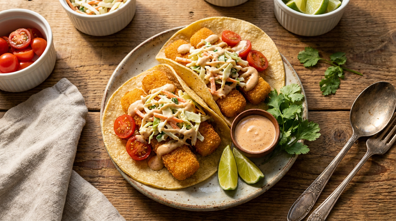 Fish Stick Tacos with Creamy Slaw
