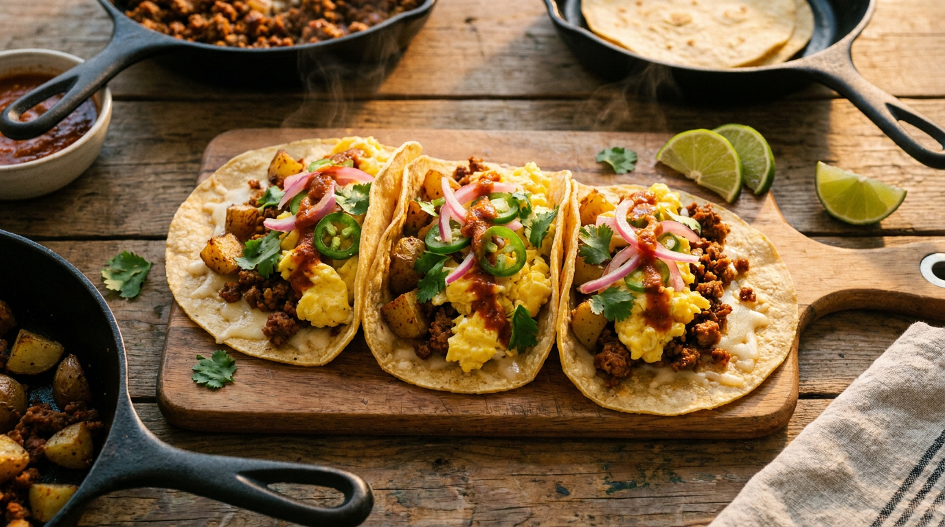 Spicy Chorizo Breakfast Tacos
