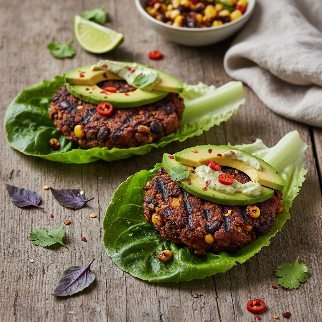 Black Bean Burgers on Lettuce Wraps