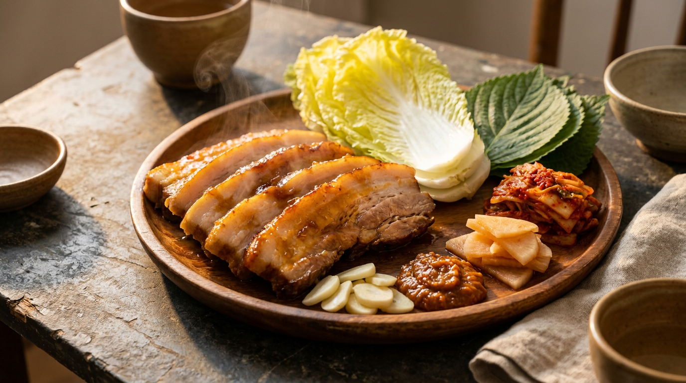Bossam (Boiled Pork Belly Wraps)