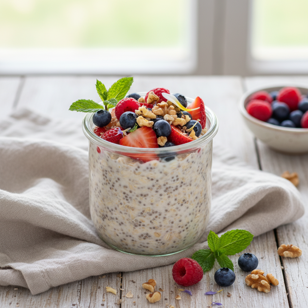 Overnight Oats with Berries and Walnuts