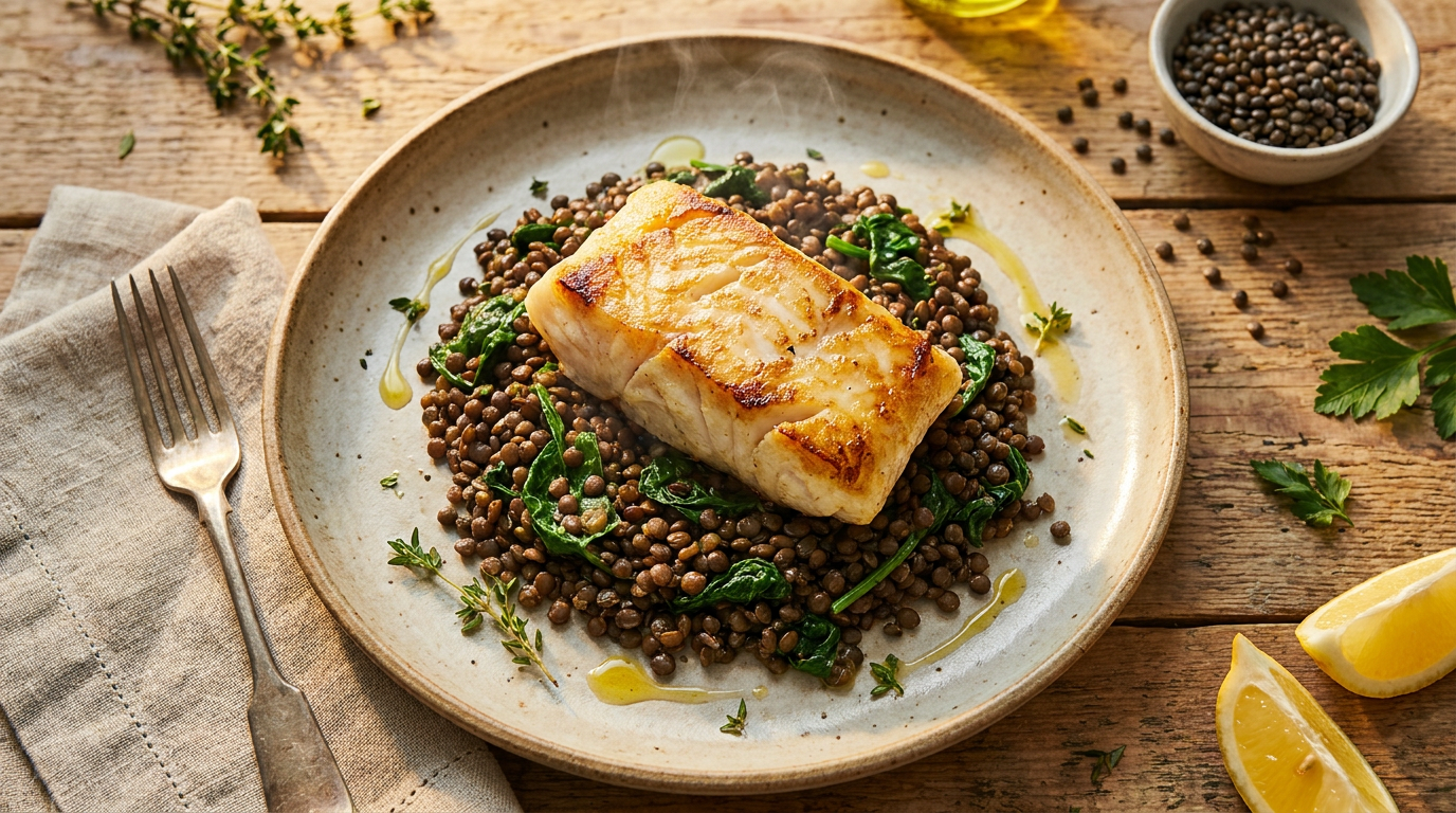 Cod with Lentils and Spinach