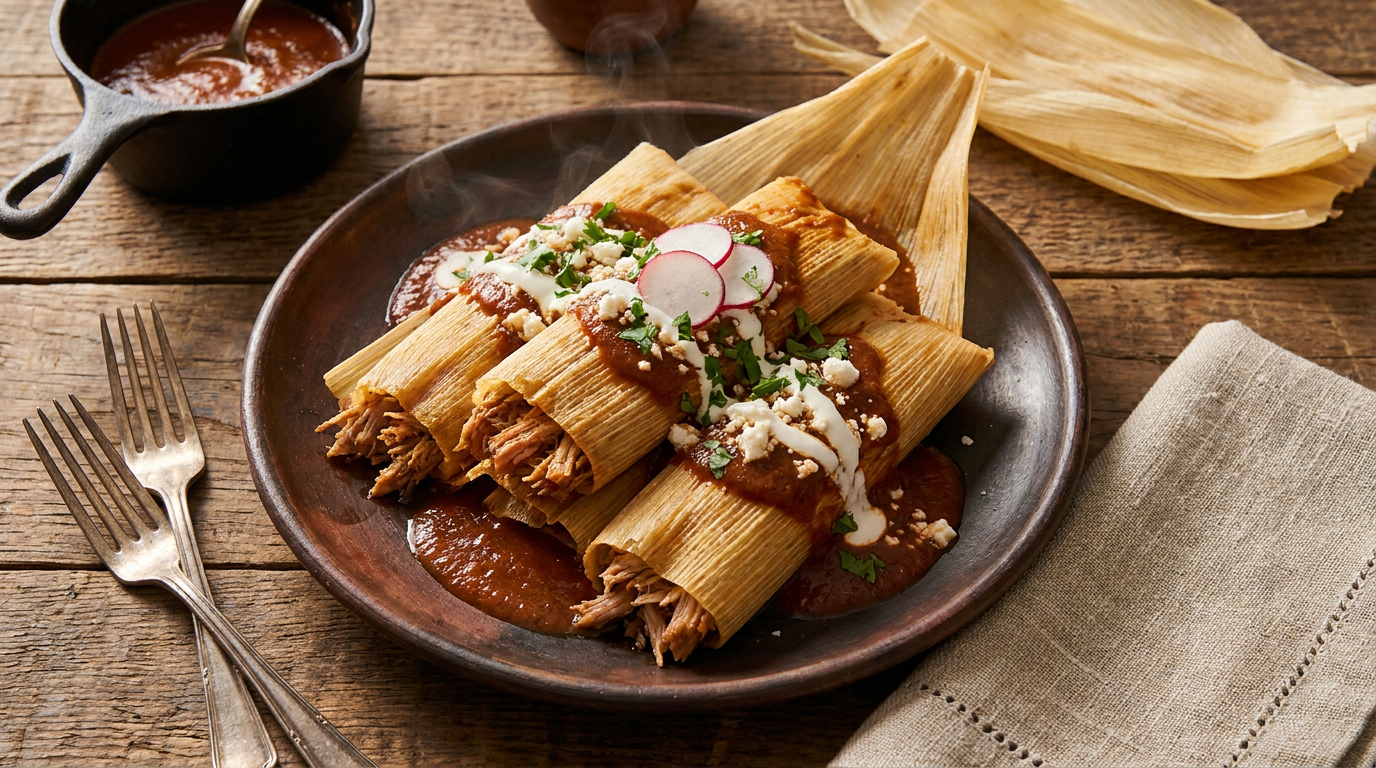 Tamales de Cerdo en Salsa Roja