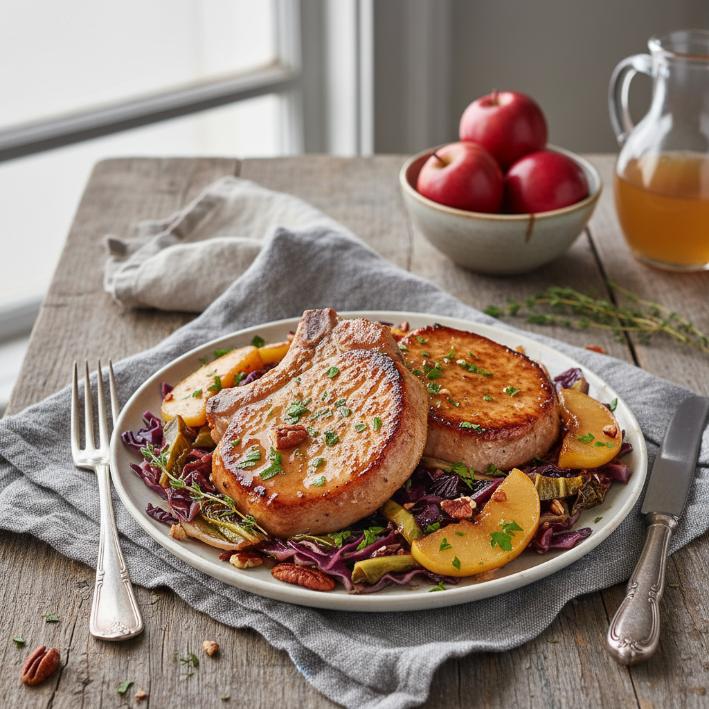 Pork Chops with Sautéed Cabbage and Apple