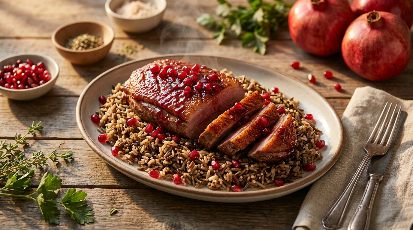 Pomegranate Glazed Duck Breast with Wild Rice