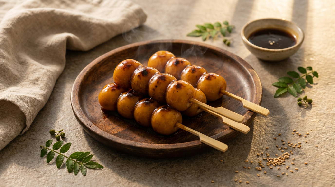 Mitarashi Dango (Sweet Soy Glazed Rice Dumplings)