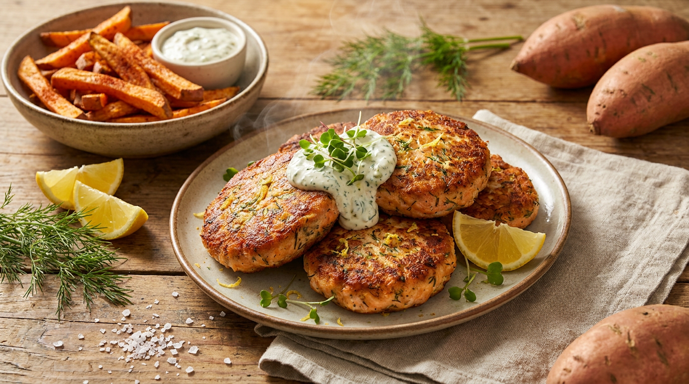 Salmon Patties & Sweet Potato Fries