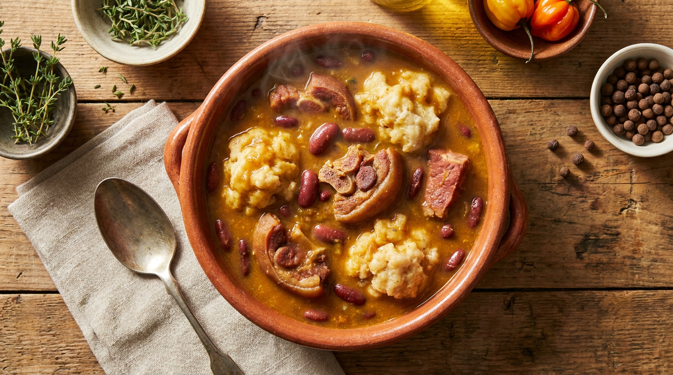 Stew Peas with Pig Tail and Dumplings
