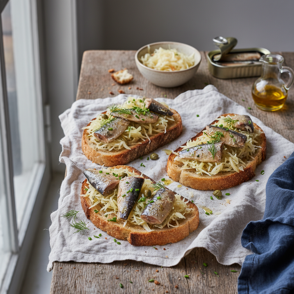 Sardine and Sauerkraut Sourdough Toasts