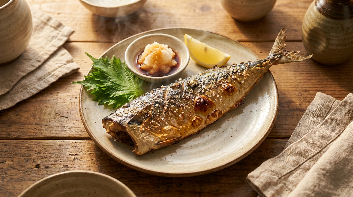 Mackerel Shioyaki (Salt-Grilled Mackerel)