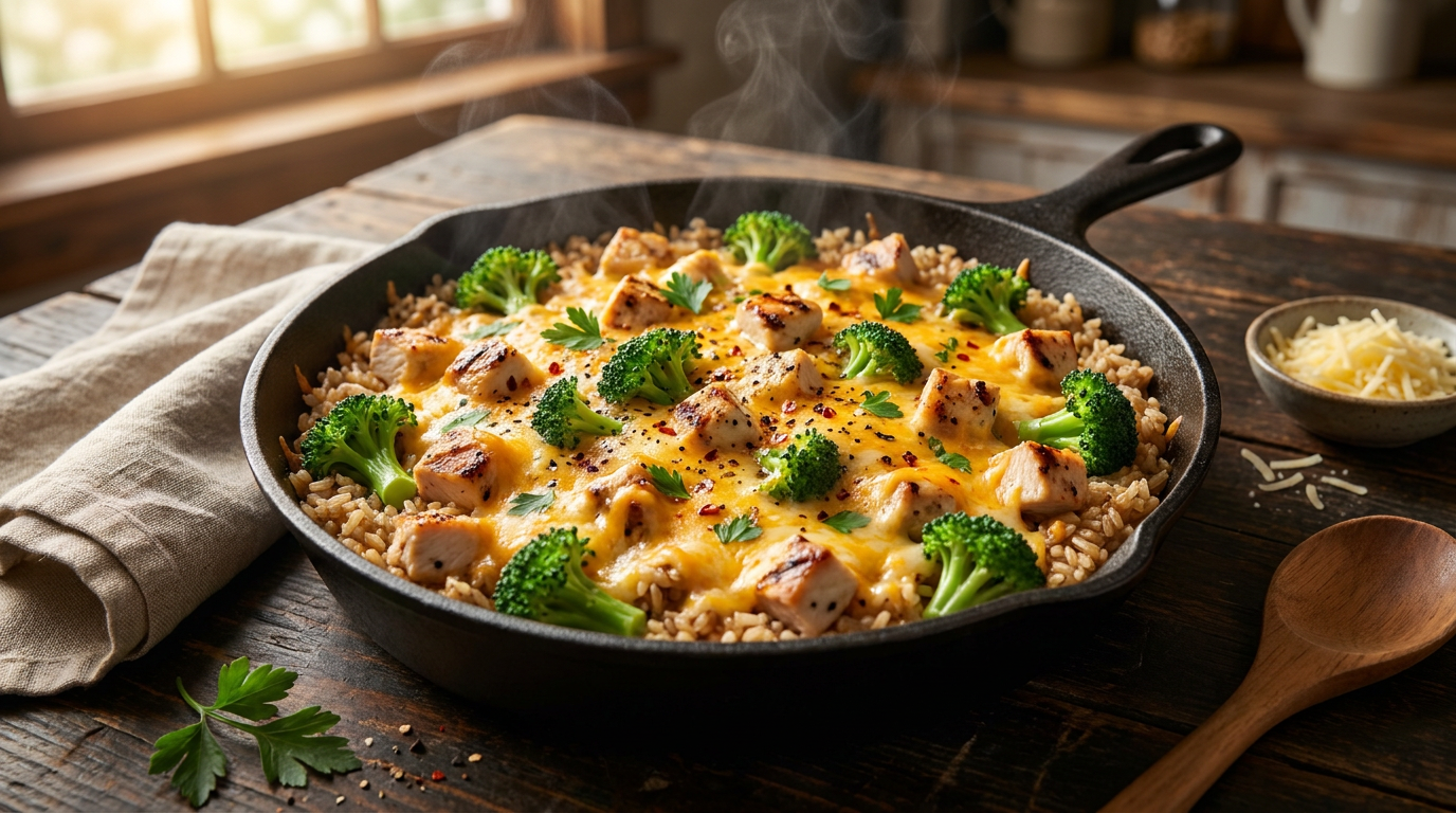 Cheesy Chicken & Broccoli Rice Skillet