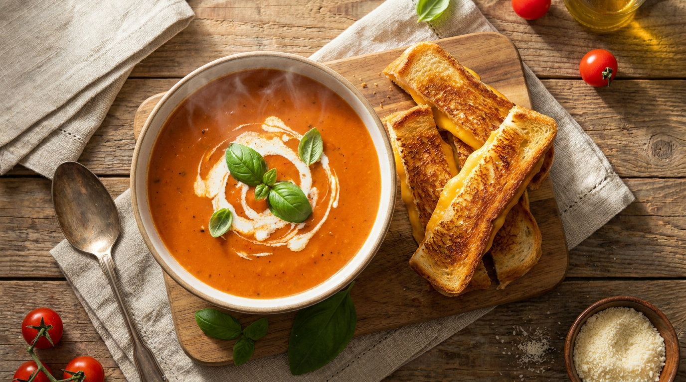 Creamy Tomato Soup with Grilled Cheese Dippers