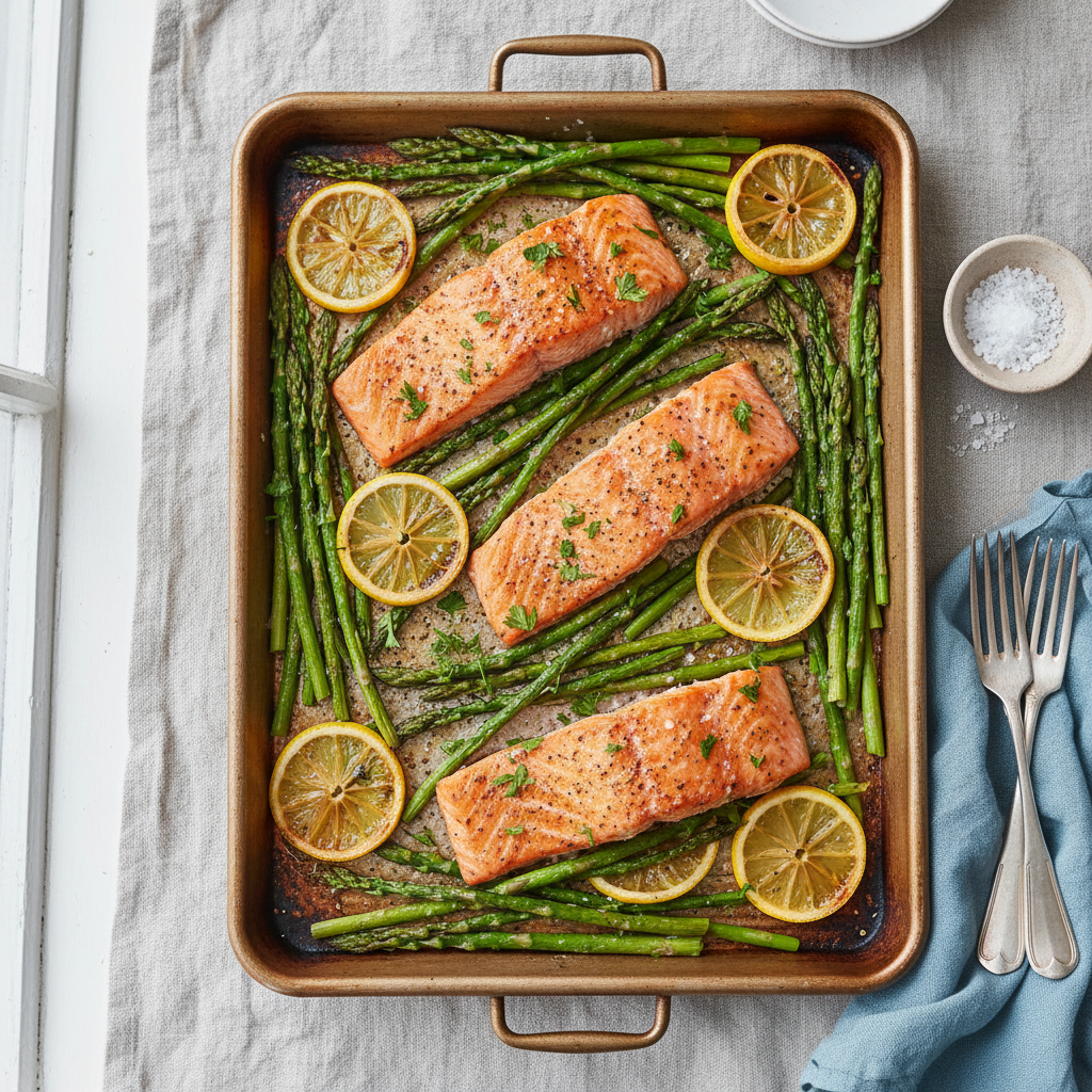 Sheet Pan Salmon with Asparagus and Lemon