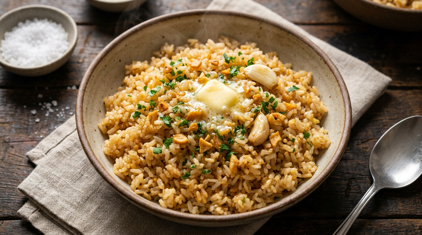 Day-Old Hard Rice → Garlic Butter Rice