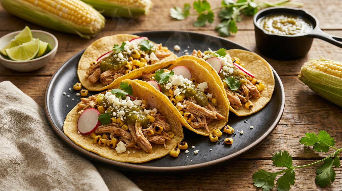 Shredded Chicken & Corn Tacos