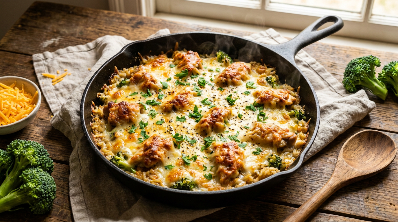 Cheesy Chicken & Broccoli Rice Skillet