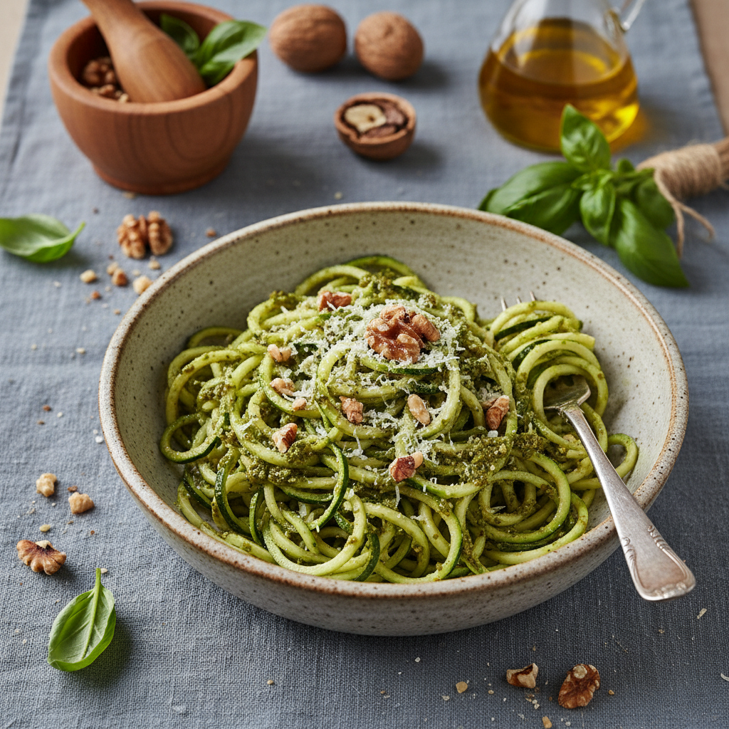 Zucchini Noodles with Walnut Pesto