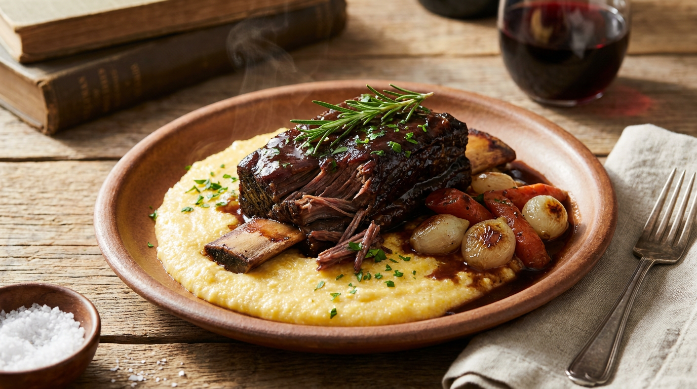Red Wine Braised Short Ribs with Creamy Polenta