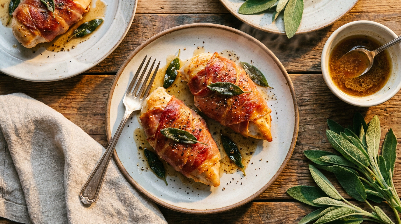Prosciutto-Wrapped Chicken with Sage Butter Sauce