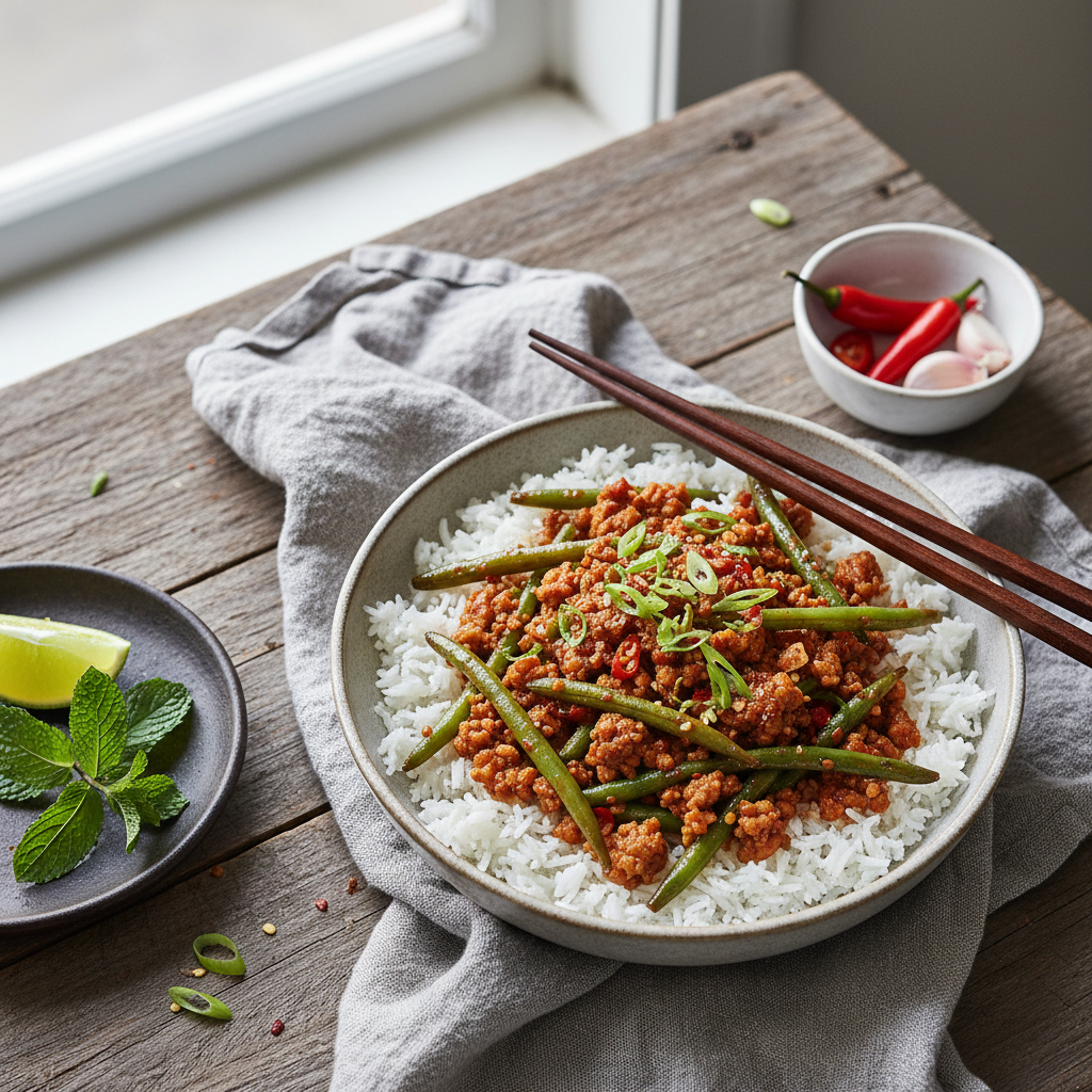 Chili Garlic Ground Turkey with Green Beans