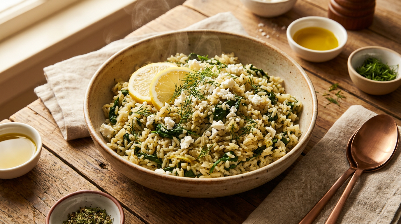 Greek Lemon Rice (Spanakorizo Base)
