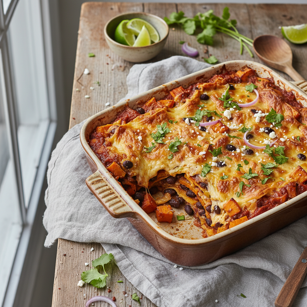 Black Bean and Sweet Potato Enchilada Casserole