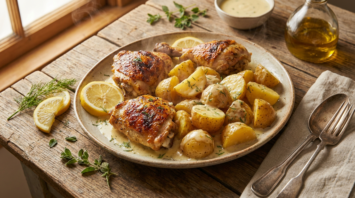 Greek Lemon Chicken and Potatoes (Avgolemono Style)