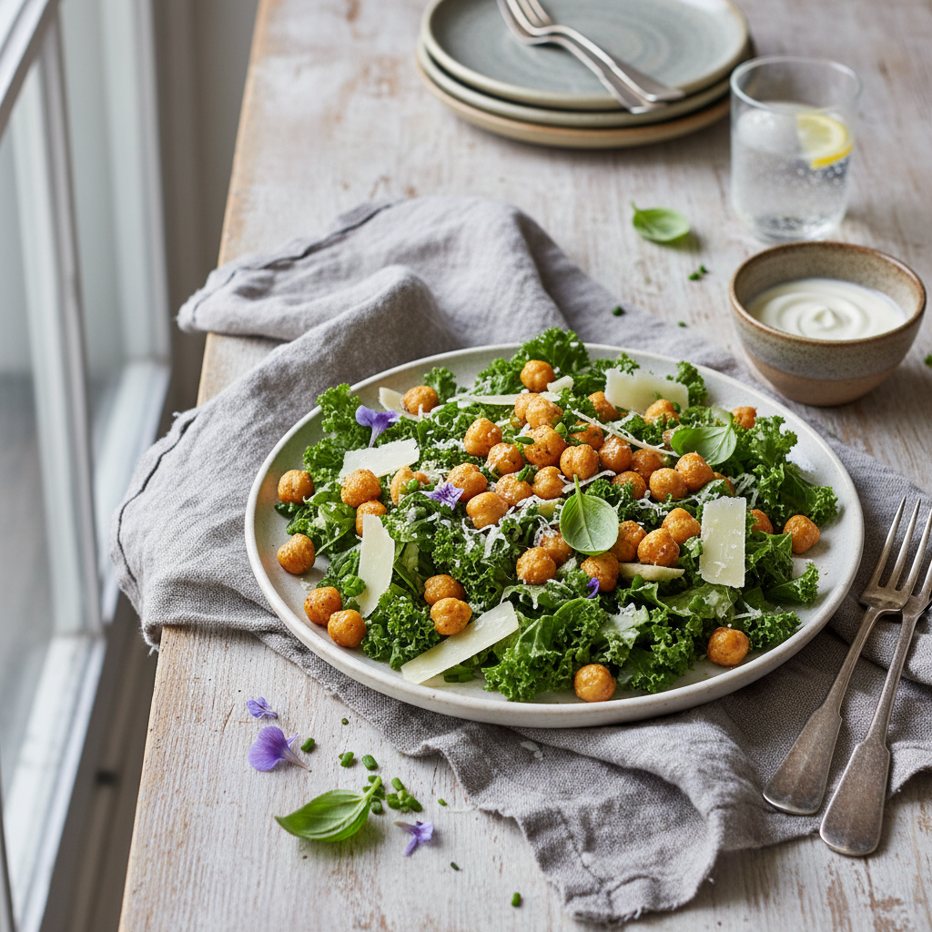 Kale Caesar with Roasted Chickpeas