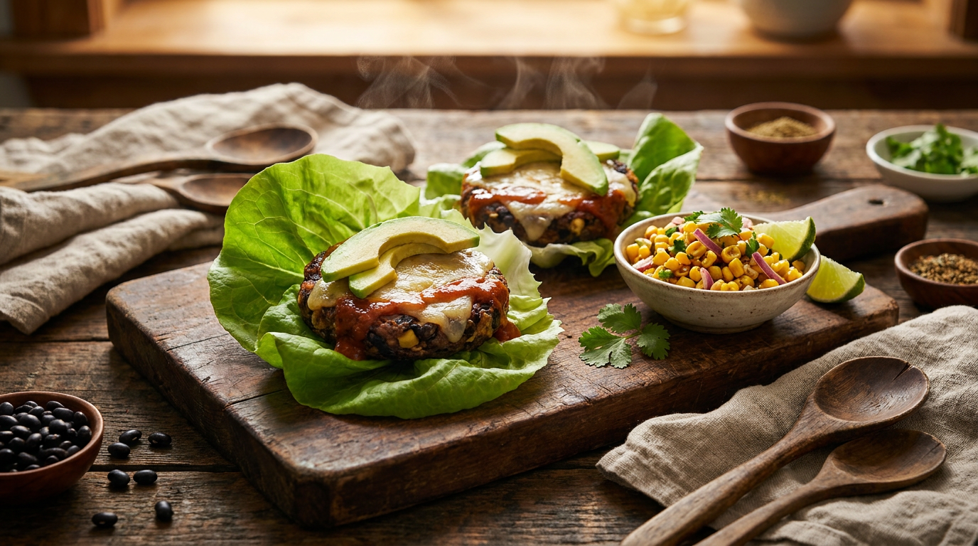 Black Bean Burgers on Lettuce Wraps