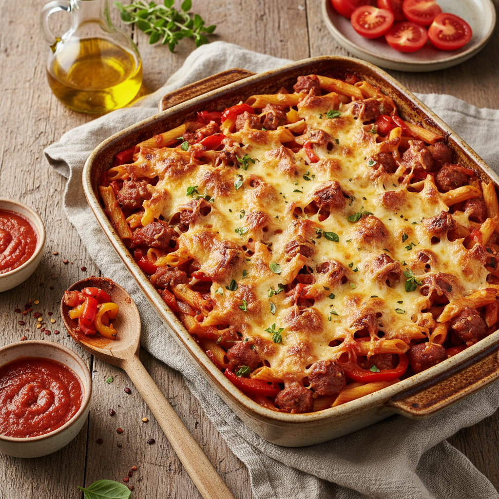 Sausage and Peppers Pasta Bake