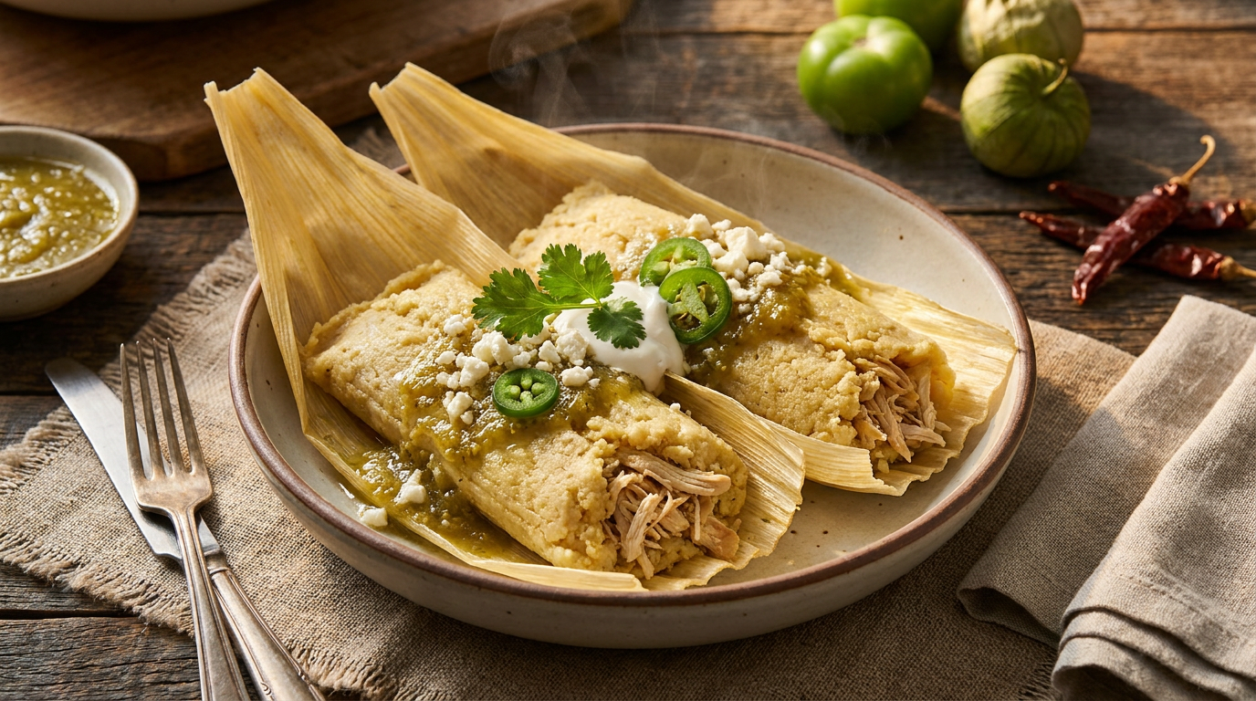 Tamales de Pollo en Salsa Verde