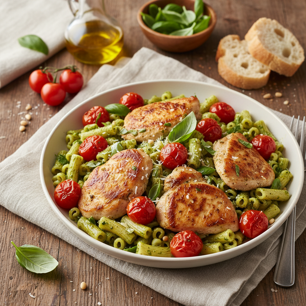 Pesto Chicken and Tomato Pasta