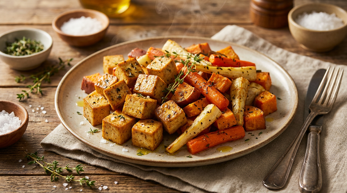 Baked Tofu with Roasted Vegetables