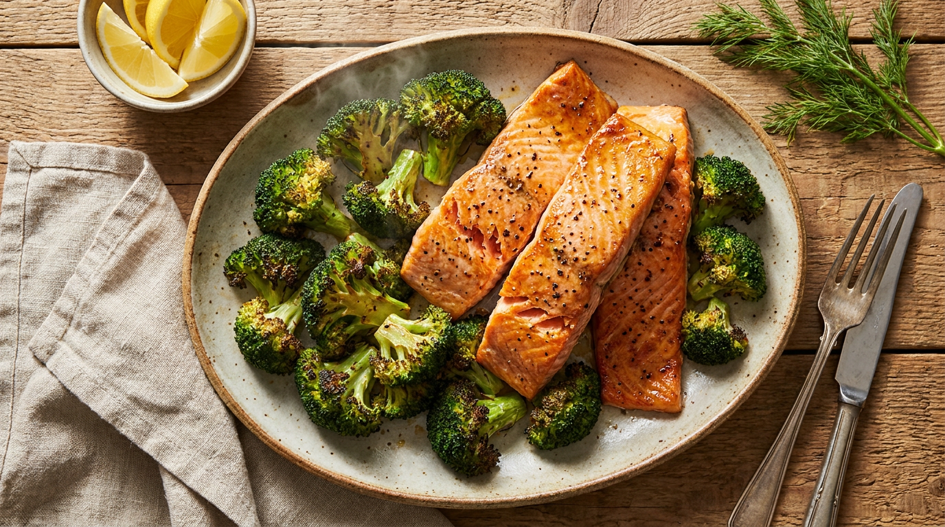 Baked Salmon with Roasted Broccoli