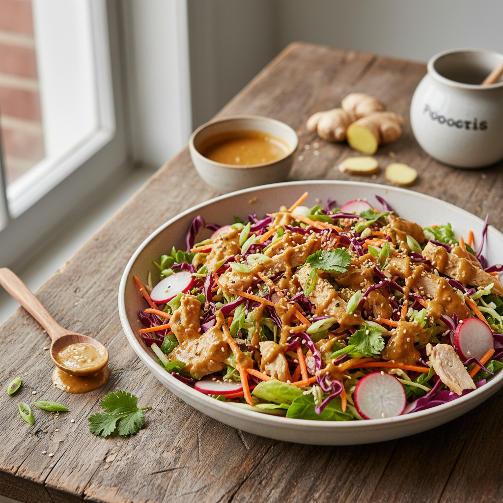 Chicken and Cabbage Salad with Miso-Ginger Dressing
