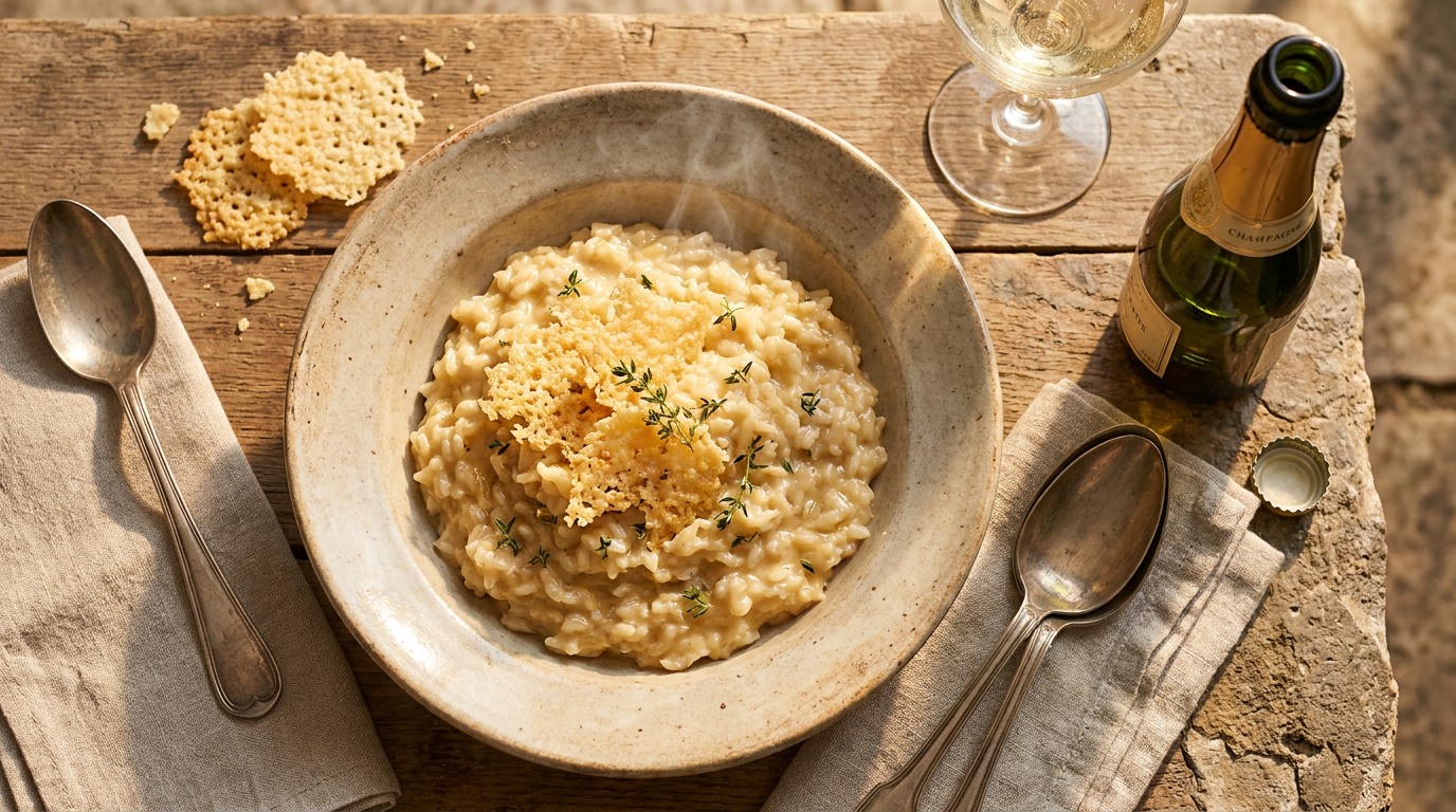 Champagne Risotto with Parmesan Crisps