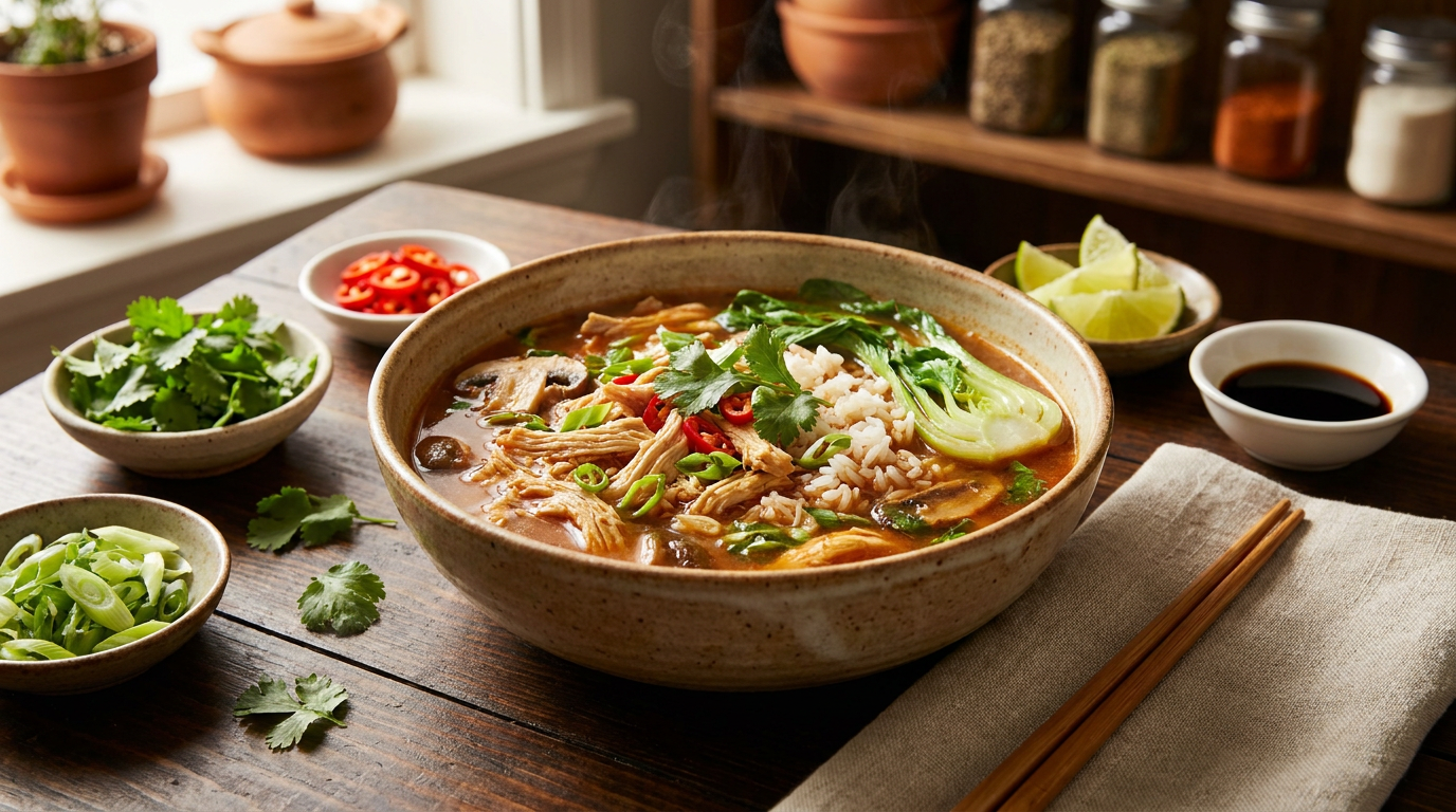 Spicy Asian Chicken & Rice Soup