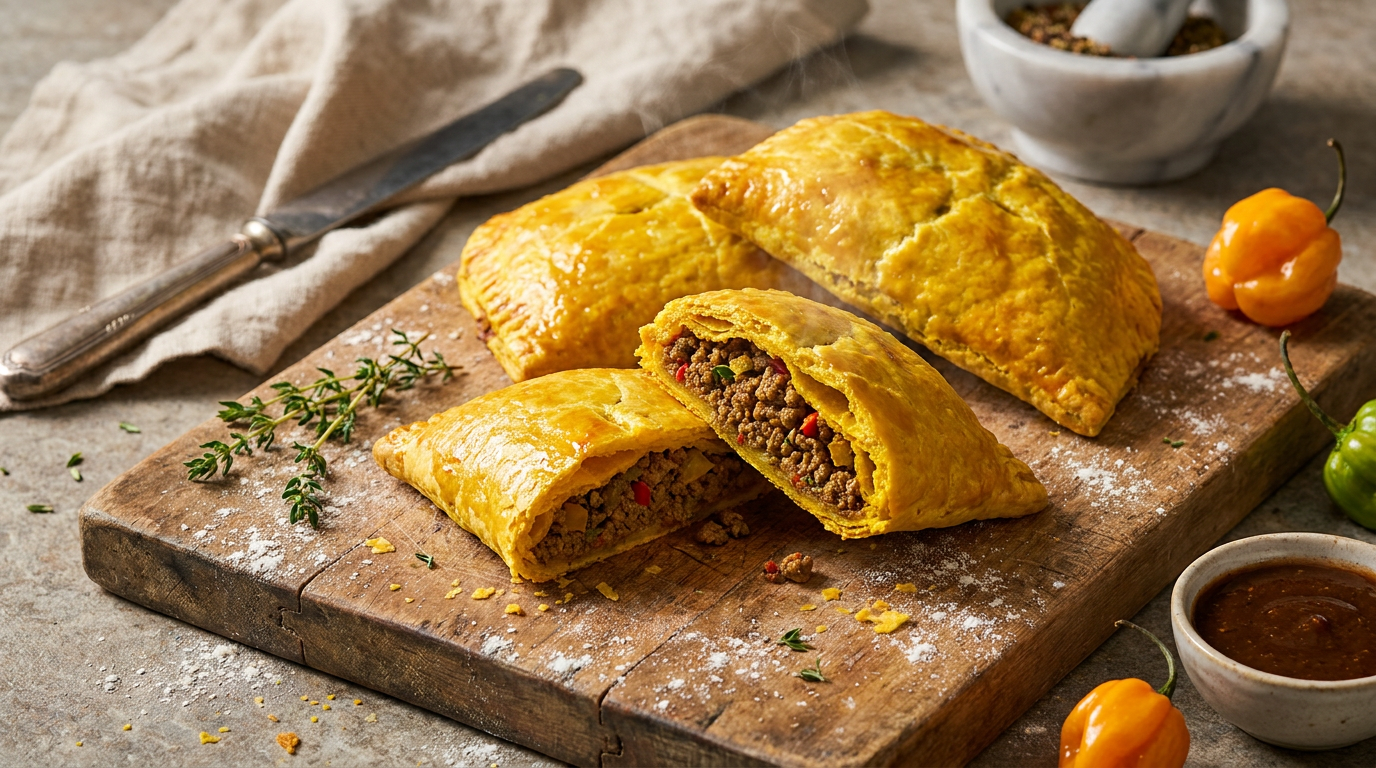 Jamaican Beef Patties (Flaky Turmeric Pastry)