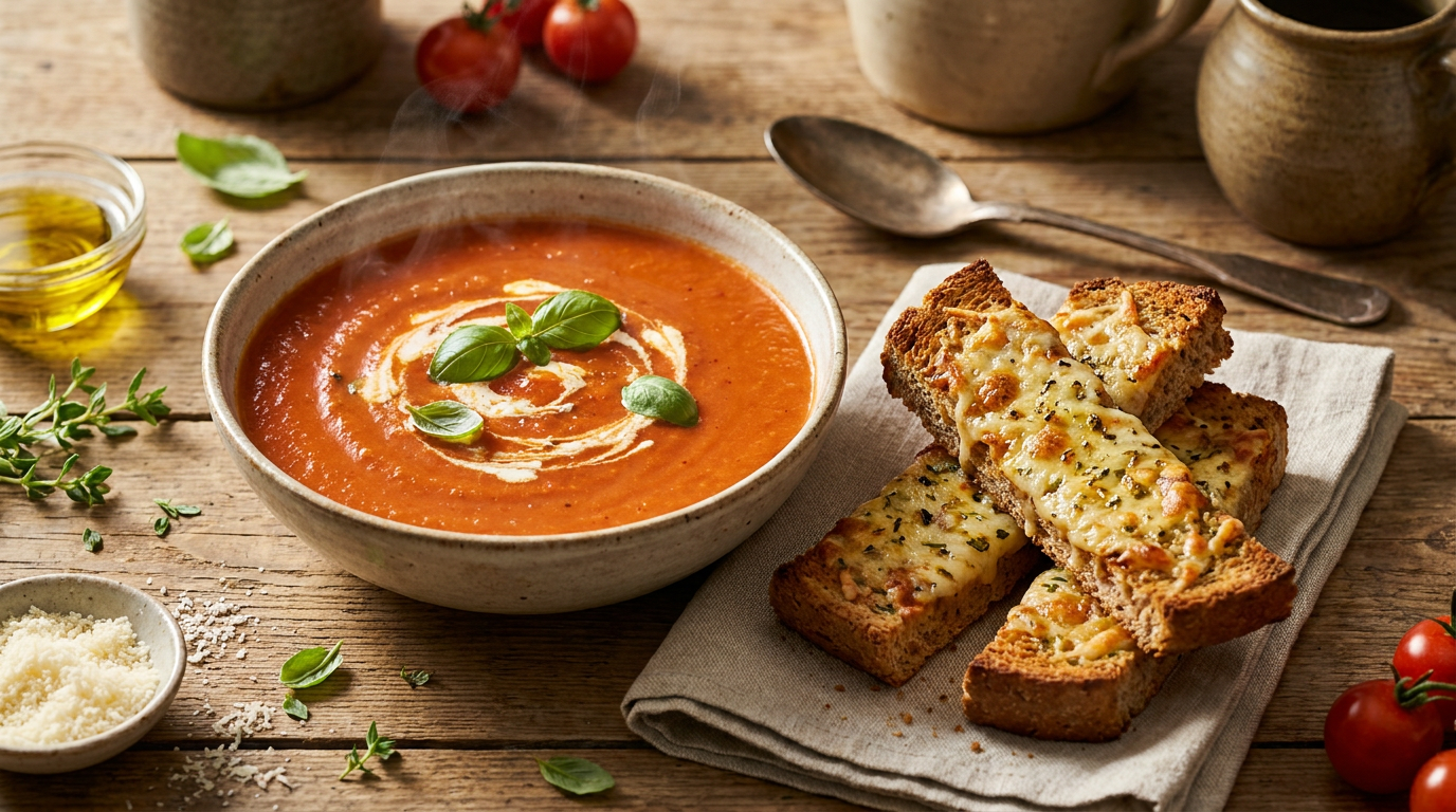 Creamy Tomato Soup & Cheesy Dippers