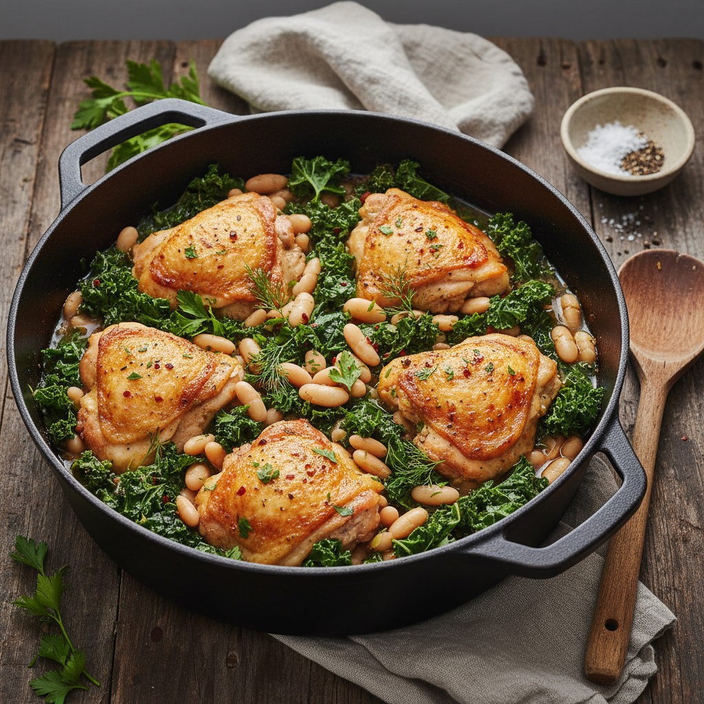 One-Pot Chicken with Kale and White Beans