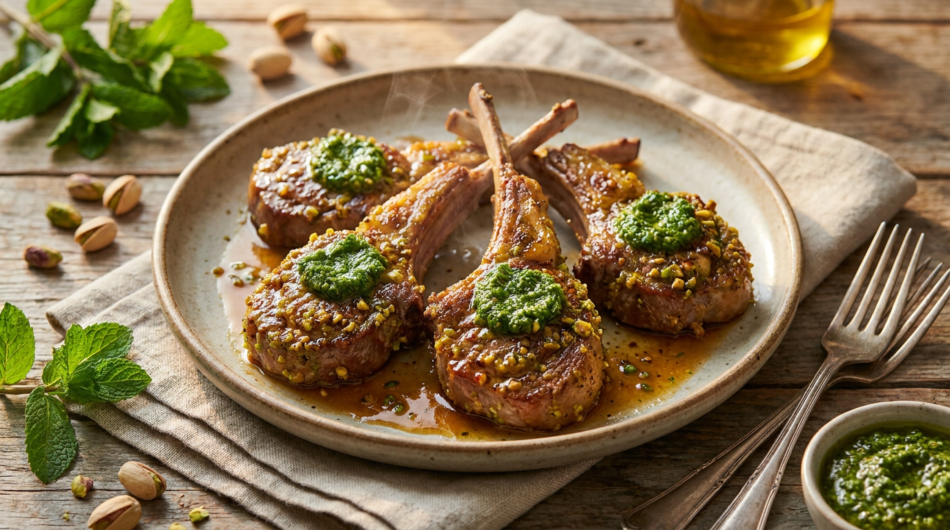 Pistachio-Crusted Lamb Chops with Mint Pesto