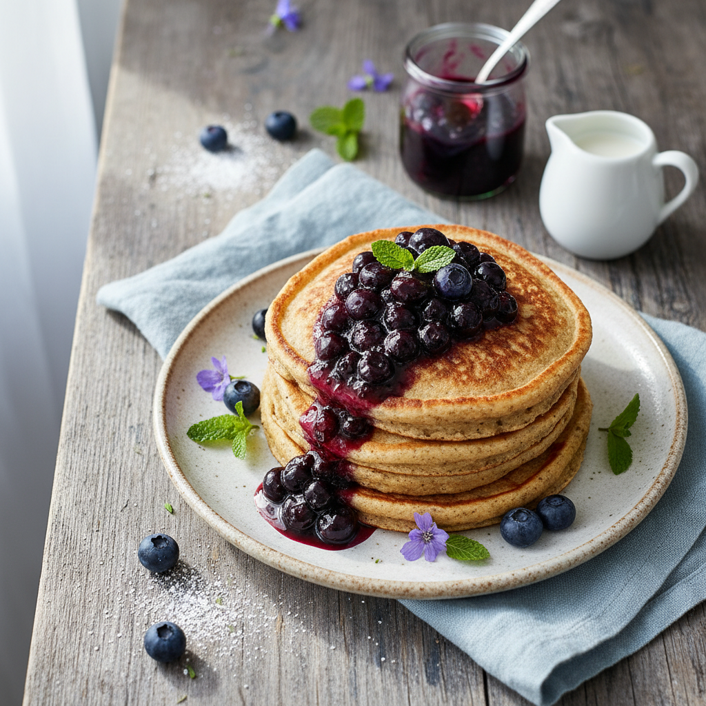 Buckwheat Pancakes with Kefir and Blueberry Compote