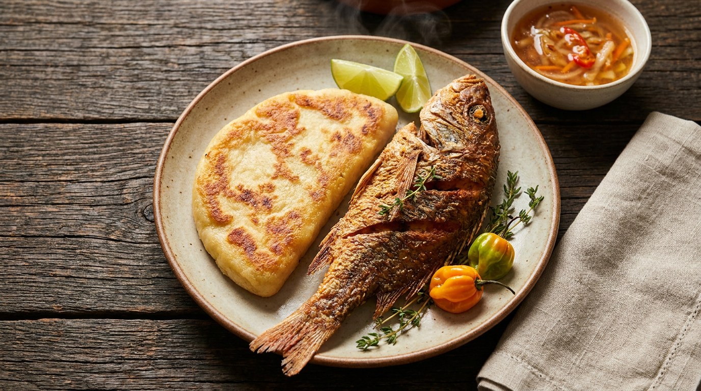 Bammy with Fried Fish
