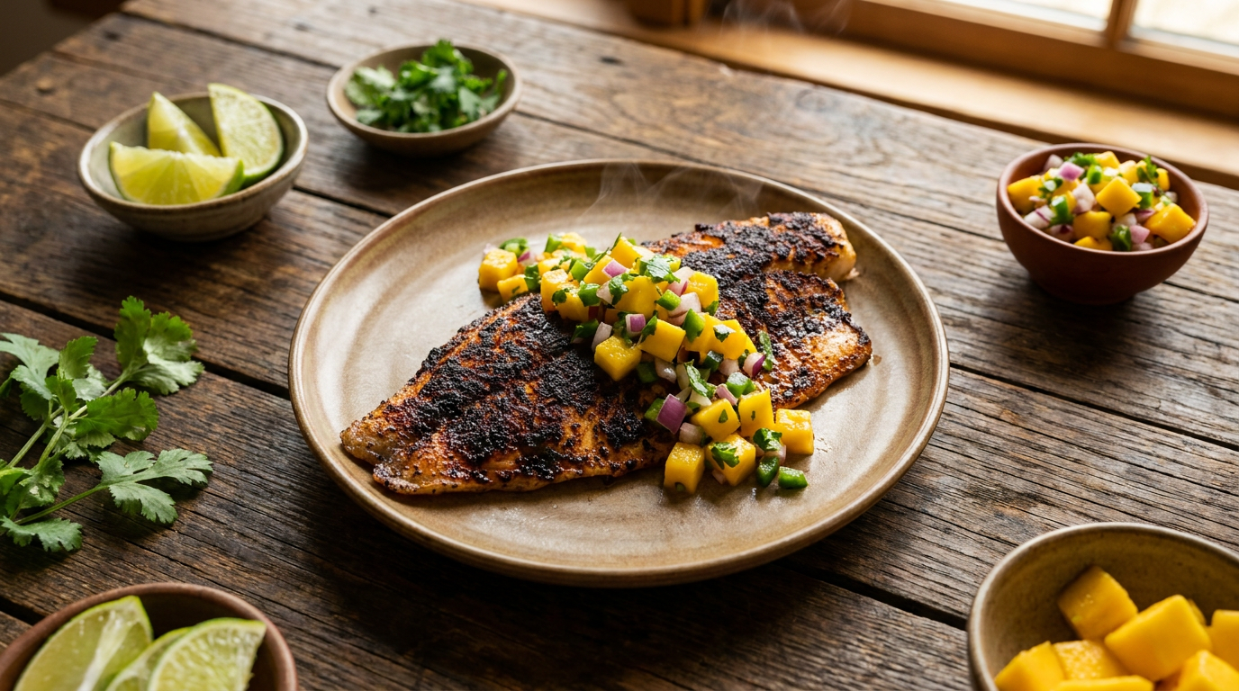 Blackened Tilapia with Mango Salsa