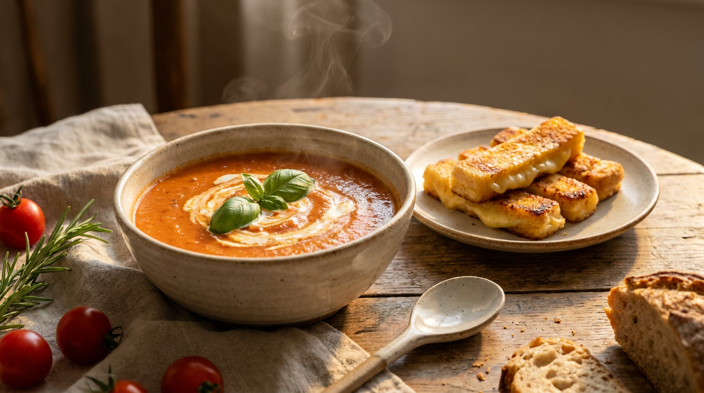 Creamy Tomato Soup with Grilled Cheese Dippers