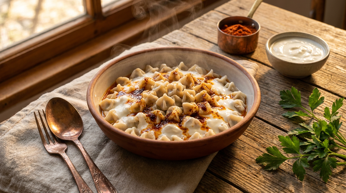 Turkish Manti (Mini Dumplings with Yogurt and Garlic)